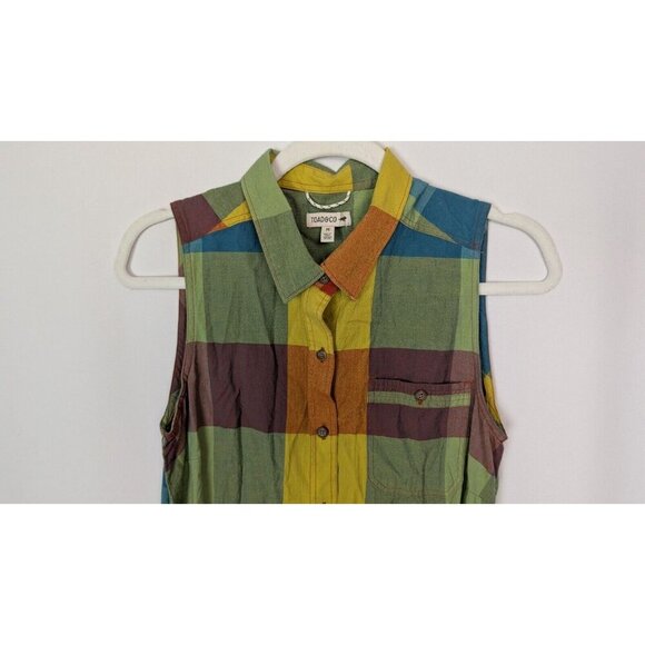 Toad & Co sz M Funday Tie Shirt Dress Organic Cotton Multicolor Checkered Plaid - Picture 4 of 14
